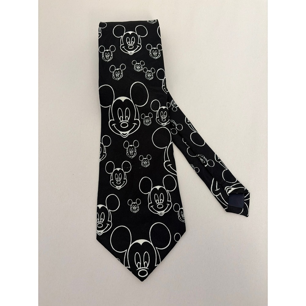 Disney Necktie Mens OS Black Mickey Mouse All Over Print Graphic Tie